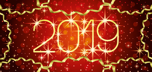 Wall Mural - New year red banner 2019 with stars.