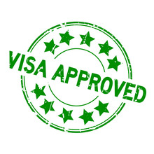 Grunge Green Visa Approved With Star Icon Round Rubber Seal Stamp On White Background