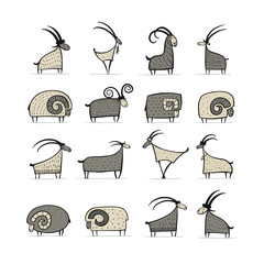 Poster - Goats and rams collection for your design