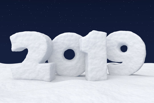 New Year snow text 2019 on snow at night