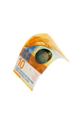 Wall Mural - Flying Swiss money - 10 francs note isolated with clipping path