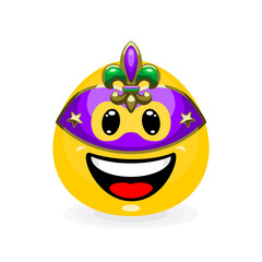 Wall Mural - cute emoticon in carnival mask. smiley in cartoon style isolated on white background
