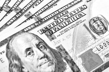 Dollars Closeup Concept. American Dollars Cash Money. One Hundred Dollar Banknotes.