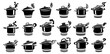 Cooking saucepan steam icon set, simple style