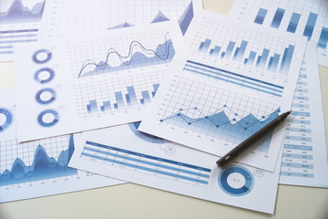 Poster - businessman working data document graph chart report marketing research development  planning management strategy analysis financial accounting. Business  office concept.