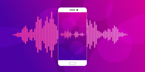 Pink violet Sound waves on screen of a smartphone