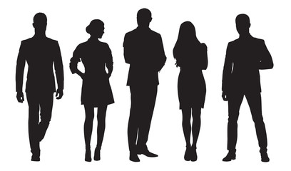 business men and women, group of people at work. isolated vector silhouettes