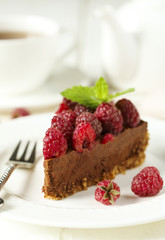 Wall Mural - Chocolate cake with fresh raspberry.