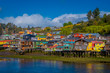 Houses on stilts palafitos in Castro, Chiloe Island, Patagonia