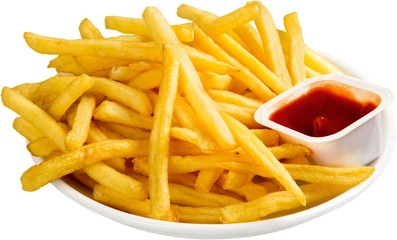 Wall Mural - French Fries On Plate And Ketchup - Isolated