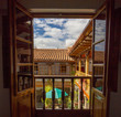 Looking off the balcony at a Hotel Courtyard in Cusco, Peru