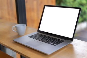Poster - mock up Using laptop with blank screen computer modern
