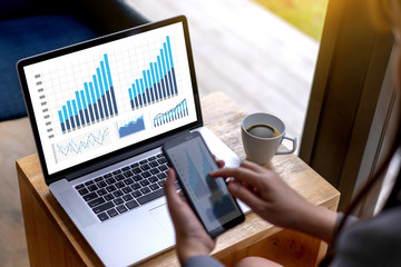 Poster - man business analytics and financial business finances and accounting concept.