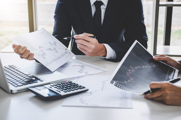 Poster - Business team investment working with computer and analysis graph stock market trading with stock chart data, business and technology concept