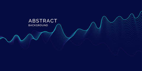 Poster - Vector abstract background with dynamic waves, line and particles.