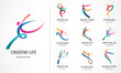 Abstract people logo design. Gym, fitness, running trainer vector colorful logo. Active Fitness, sport, dance web icon and symbol
