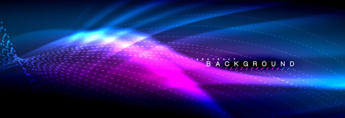 Liquid neon flowing waves, glowing light lines background