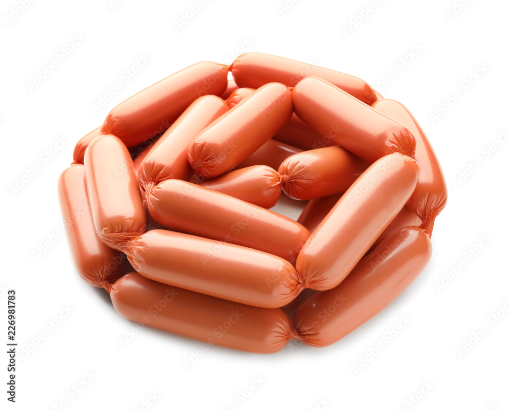 Delicious sausages on white background