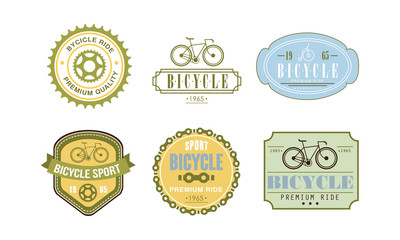 Sticker - Retro bicycle sport logo set, badge can be used for bike or repair shop, cycling club, sport extreme activity vector Illustration on a white background