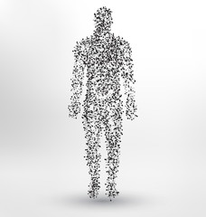 abstract molecule based human figure concept - illustration of a human body made of dots and lines