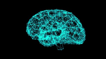 Aufkleber - Digital data and network connection of human brain isolated on black background in the form of artificial intelligence for technology concept. Motion graphic. 3d abstract illustration