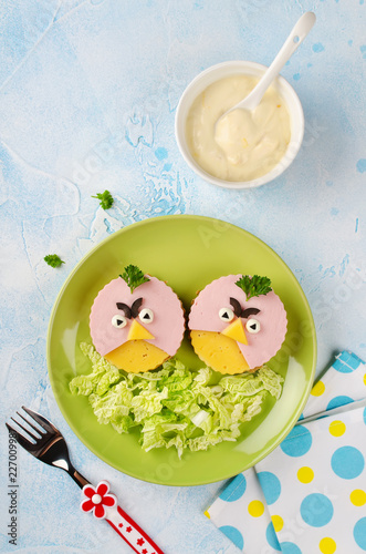 Fotografie, Tablou Sandwiches with sausage and cheese Angry birds