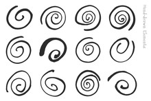 Square Spirals, Hand-drawn Vector Set Of Logo Lelements Isolated On White