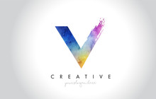 V Paintbrush Letter Design With Watercolor Brush Stroke And Modern Vibrant Colors
