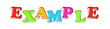 Example - multicolored cartoon text on white background