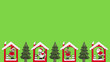 canvas print picture - Weihnachtsmann, Rentier, Schneemann und Bär im Haus mit Tannenbäume  vor einem grünen Hintergrund