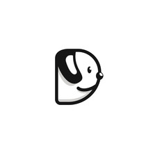 Alphabet Letter D Black White Dog Logo Icon Symbol Cute Illustration Style
