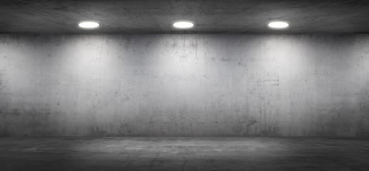 Dark Empty Room with Concrete Wall and Floor Background for Product Placement