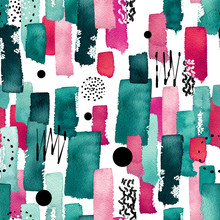 Doodle Seamless Pattern Of Watercolor Lines And Dots