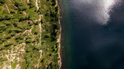 Poster - Drone view of the shore at Cascade Lake next to lake Tahoe in California