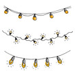 Set of hand drawn sketch garlands with light bulbs.