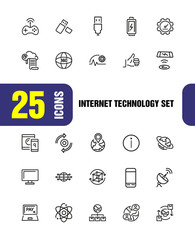 Aufkleber - Internet technology icons. Set of  line icons. Cloud, social media, thumb up. Internet technology concept. Vector illustration can be used for topics like computer science, network, apps.
