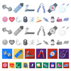 Wall Mural - Gym and training cartoon icons in set collection for design. Gym and equipment vector symbol stock web illustration.