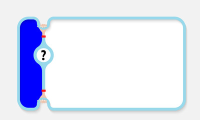 Poster - Blue text frame for your text and question mark. Hands holding mark with black question mark