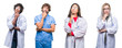 © Krakenimages.com - Collage of group of doctor, nurse, surgeon people over isolated background with hand on chin thinking about question, pensive expression. Smiling with thoughtful face. Doubt concept.