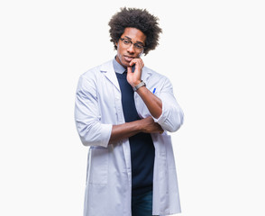 Poster - Afro american doctor scientist man over isolated background thinking looking tired and bored with depression problems with crossed arms.