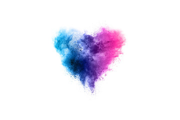 Colorful powder explosion on white background. Colored cloud. Colorful dust explode. Paint Holi.