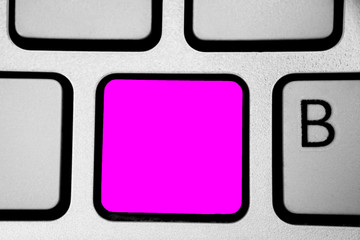 Leinwandbilder - Design business Empty copy space text for Ad website promotion isolated Banner template. Keyboard purple key Intention create computer computing reflection document