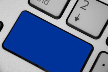 Leinwandbilder - Design business concept Empty template copy space text for Ad website isolated. Keyboard blue key Intention create computer computing reflection document