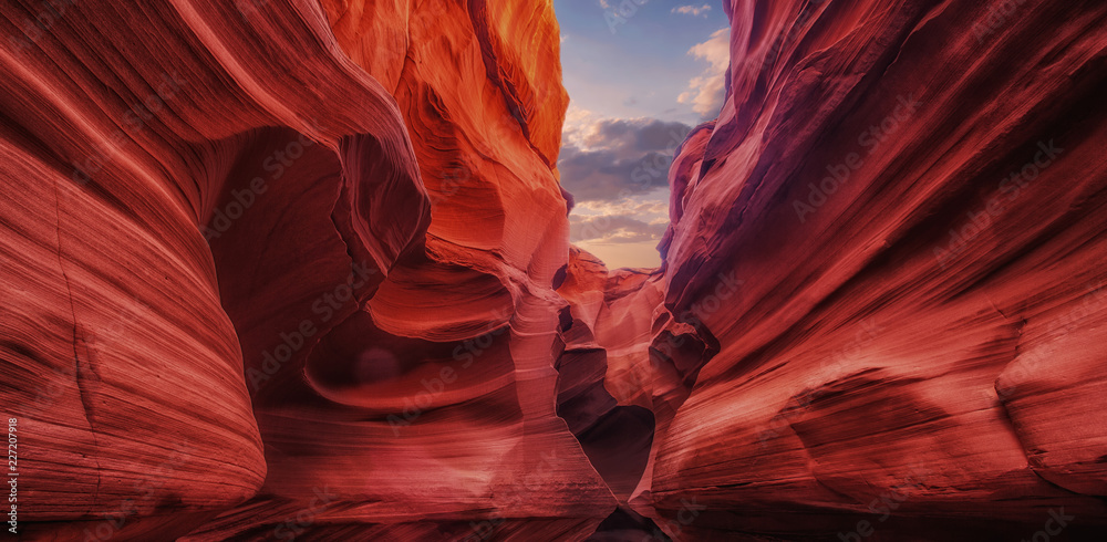 The Antelope Canyon, near Page, Arizona, USA. The Antelope Canyon is the most-visited and most-photographed slot canyon in the American Southwest. - obrazy, fototapety, plakaty 