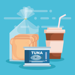 Canvas Print - coffee with bread bag and tuna can