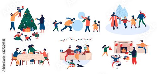 Cuadros en Lienzo Collection of family enjoying Christmas holiday home outdoor activity