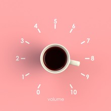 Top View Of A Cup Of Coffee In The Form Of Volume Control Isolated On Pink Background, Coffee Concept Illustration, 3d Rendering