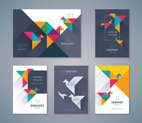 Wall Mural - cover book design set, paper bird background vector template brochures