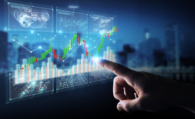 Aufkleber - Businessman using 3D rendering stock exchange datas and charts