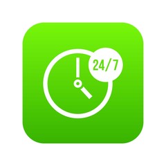 Poster - Clock 24 7 icon digital green for any design isolated on white vector illustration